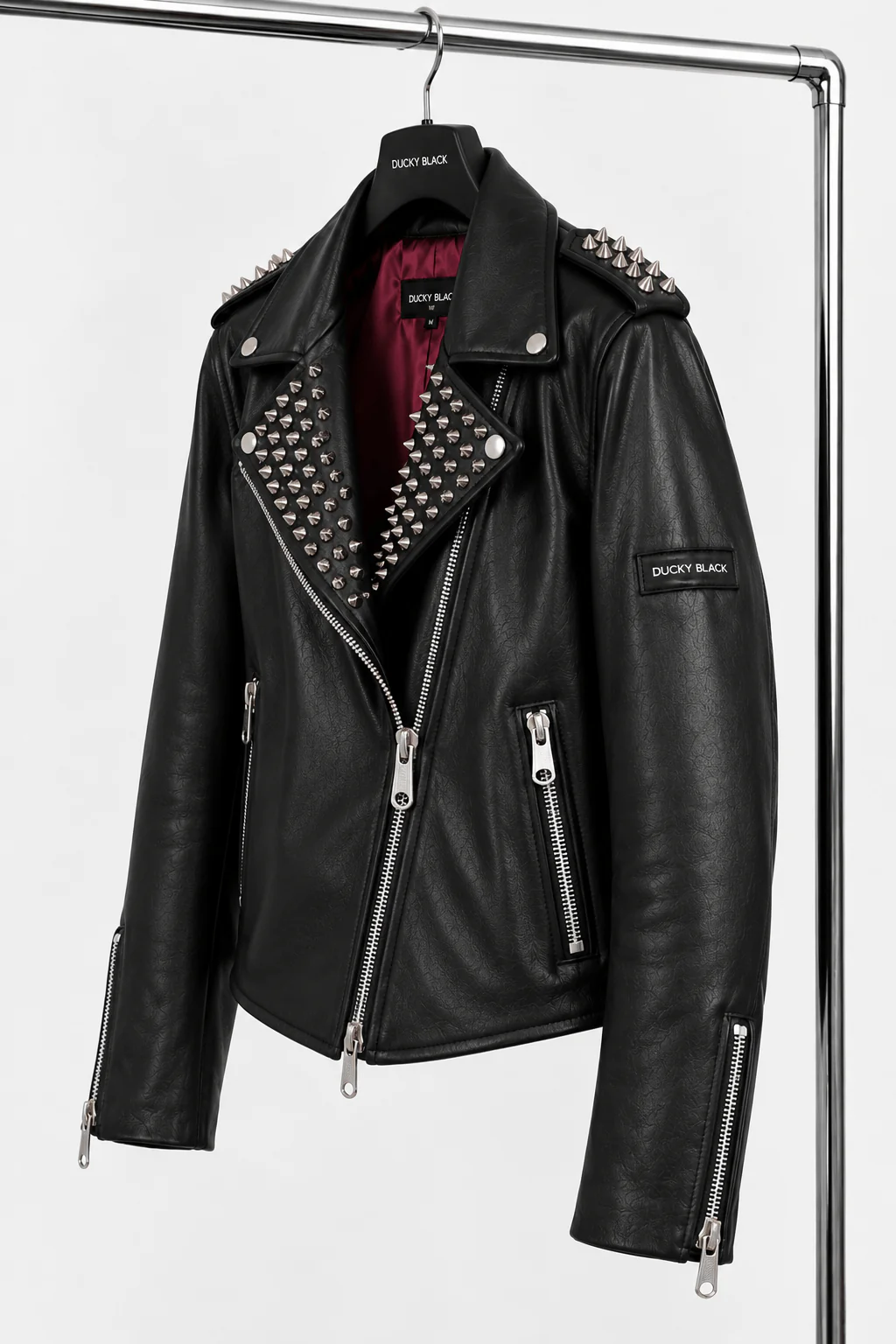 Punk Metal Biker Jacket | Unisex Biker Jacket | Ducky Black - Imagen 2
