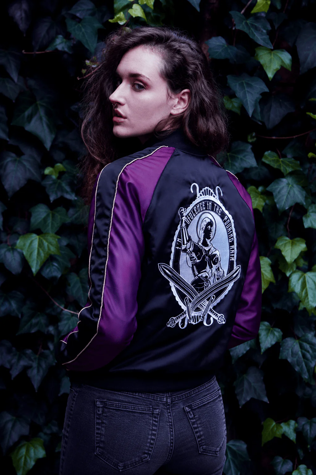 Joan of Arc Bomber Jacket | Satin Bomber | Ducky Black - Imagen 5
