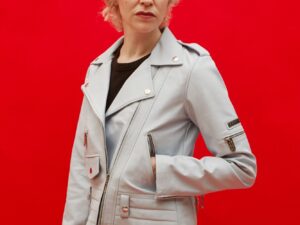 Light Grey Vegan Biker Jacket