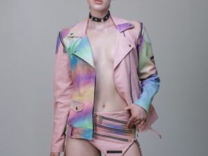 PINK LANDSCAPE BIKER JACKET