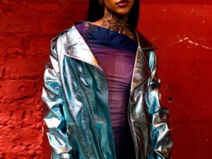 OVERSIZED BIKER JACKET BLUE