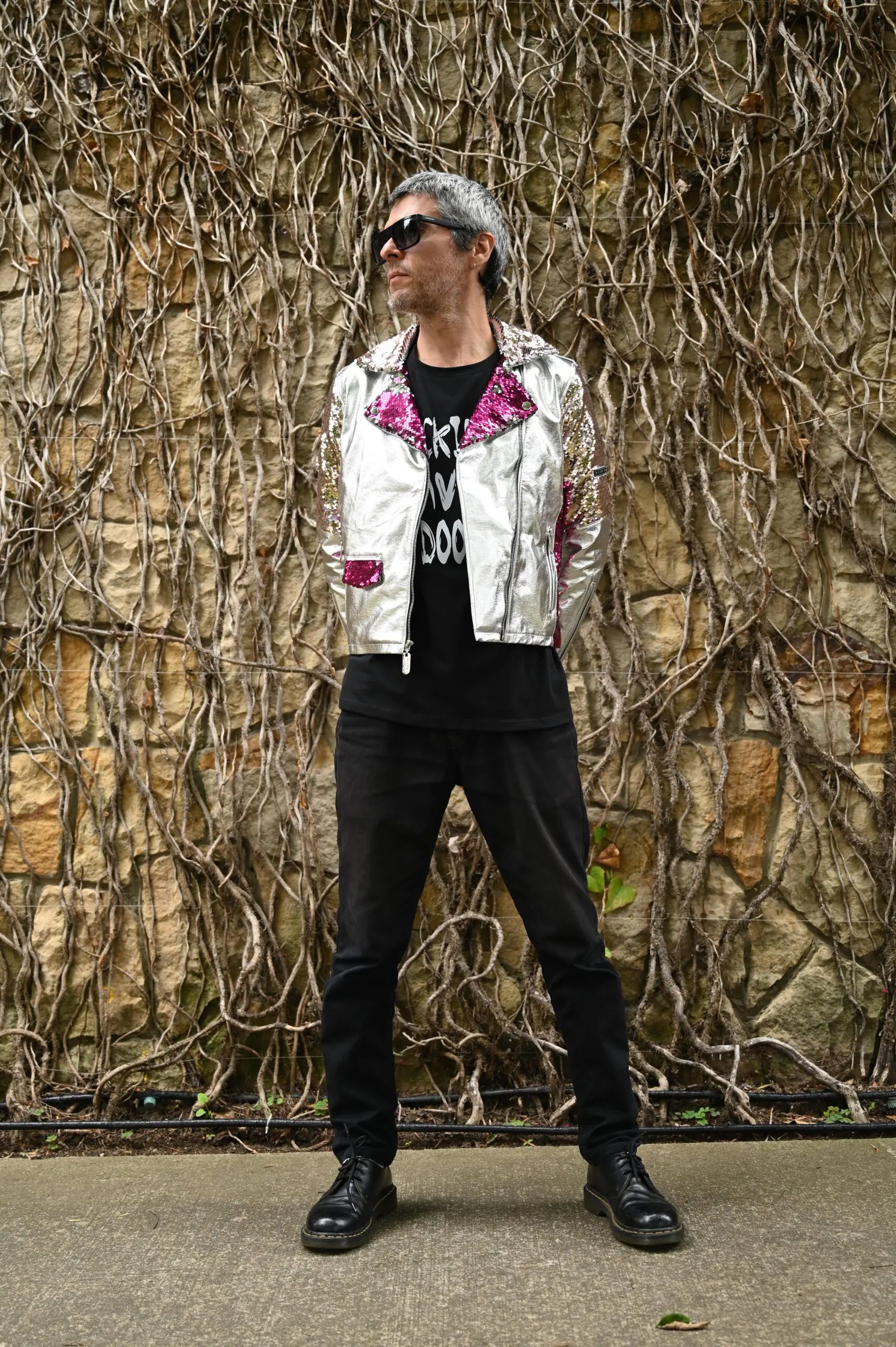 Silver Glam Rock Biker Jacket | Unisex Biker Jacket | Ducky Black - Imagen 4