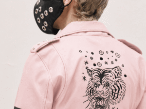 Pink Tiger – Chaqueta Biker Bordada Unisex | Ducky Black Outerwear