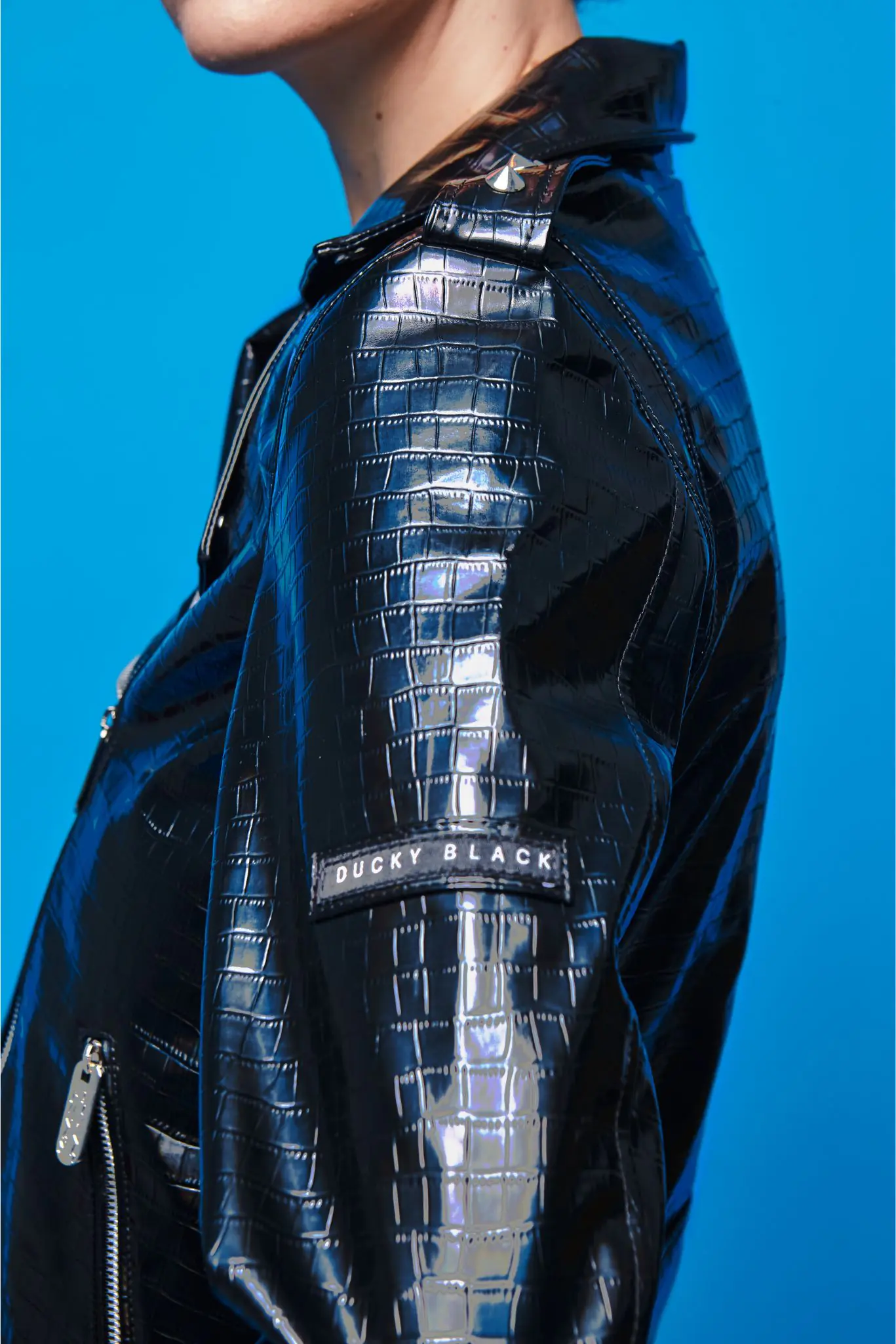 Black Boa Snake Biker Jacket | Unisex Biker Jacket | Ducky Black - Imagen 3