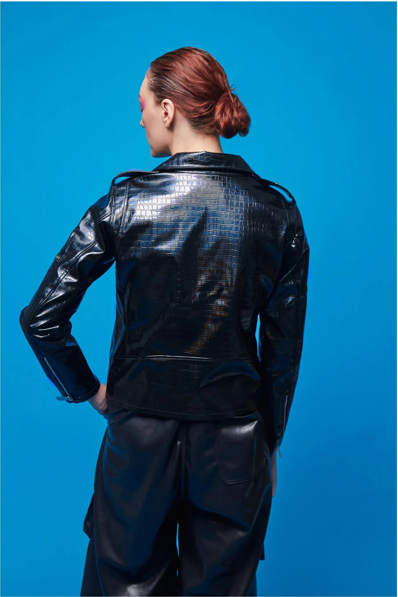 Black Boa Snake Biker Jacket | Unisex Biker Jacket | Ducky Black - Imagen 4