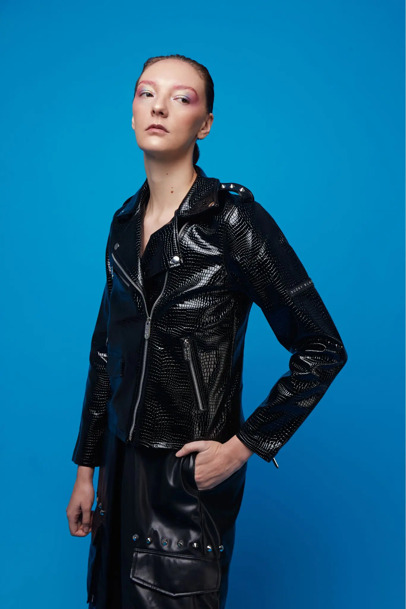 Black Matte Snake Biker Jacket | Unisex Biker Jacket | Ducky Black - Imagen 3