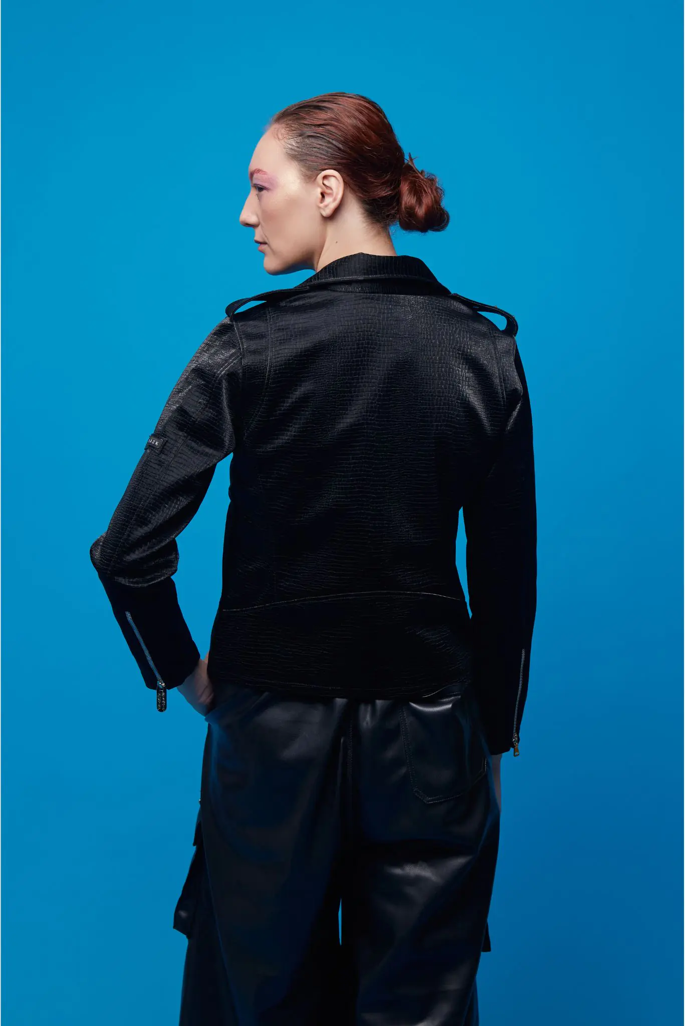 Black Matte Snake Biker Jacket | Unisex Biker Jacket | Ducky Black - Imagen 5