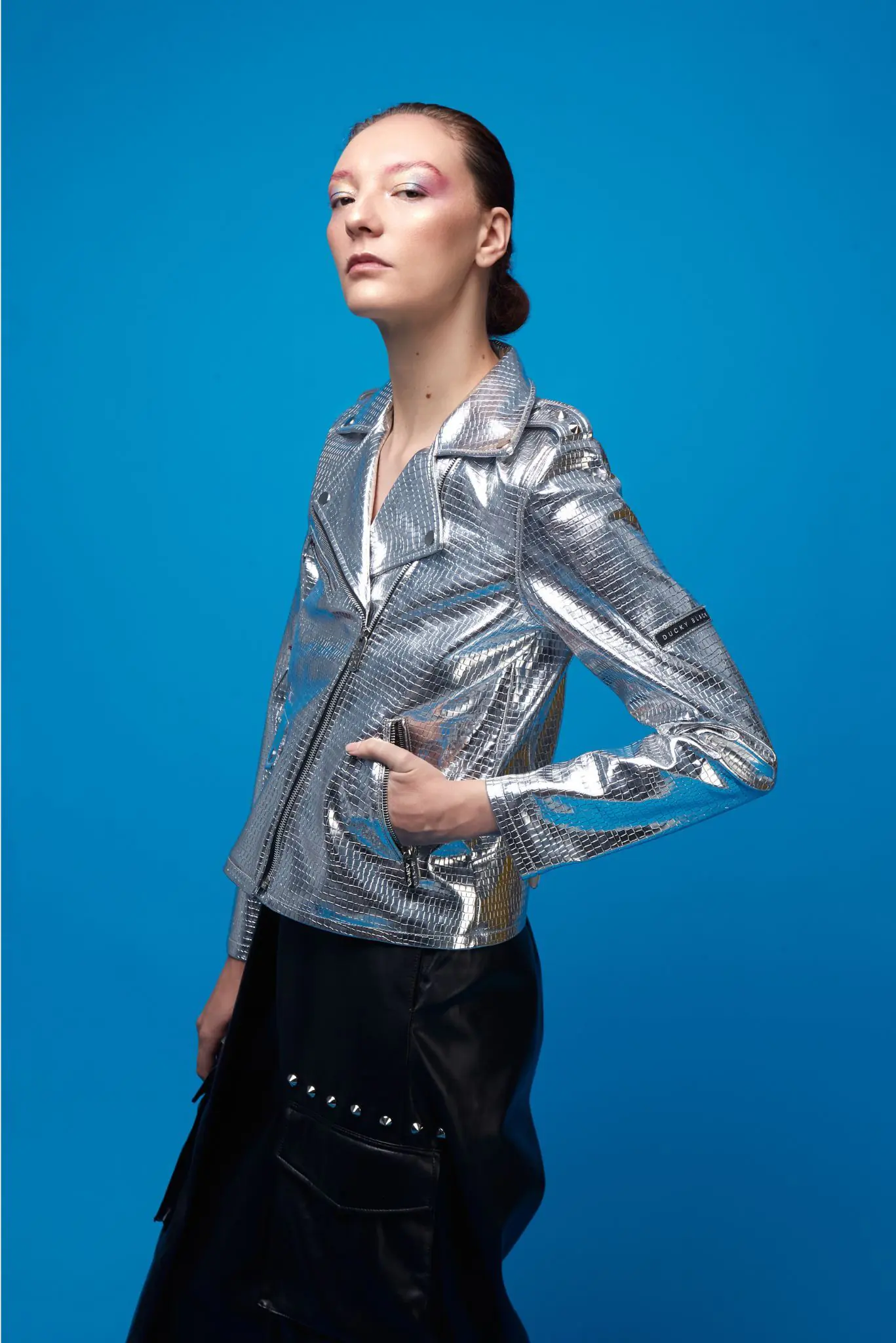 Silver Snake Biker Jacket | Unisex Biker Jacket | Ducky Black - Imagen 2
